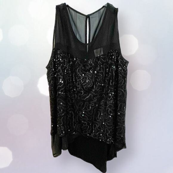 Dantelle evening blouse black sequins sleeveless chiffon 1X - Picture 1 of 7